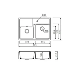 Évier timbre d'office granit blanc cassé Kümbad KIWI 2 bacs