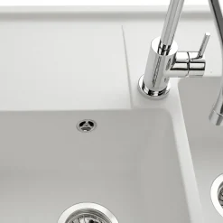 Évier timbre d'office granit blanc cassé Kümbad KIWI 2 bacs