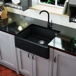 Évier timbre d'office sous-plan Kümbad SWAN granit noir 1 bac