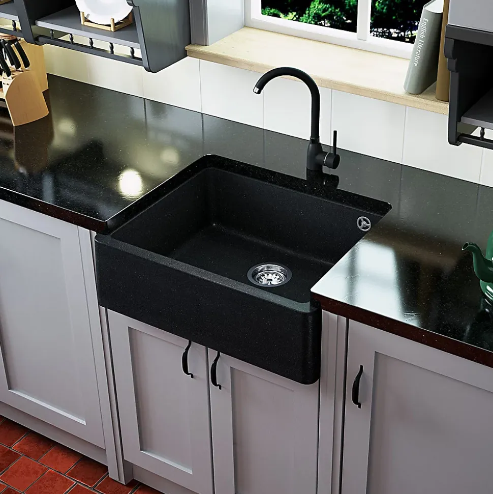 Évier timbre d'office sous-plan Kümbad SWAN granit noir 1 bac