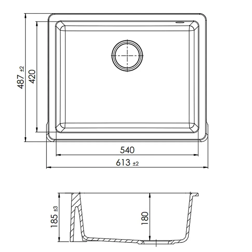 Évier timbre d'office sous-plan Kümbad SWAN granit noir 1 bac