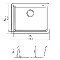 Évier timbre d'office sous-plan Kümbad SWAN granit blanc 1 bac