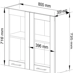 Vitrine de cuisine AKORD OLIWIA W80 H720 Blanche 80 cm 2 portes façade Chêne Artisan 2 étagères 80x30,5x72 cm
