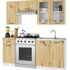 Vitrine de cuisine AKORD OLIWIA W80 H720 Blanche 80 cm 2 portes façade Chêne Artisan 2 étagères 80x30,5x72 cm