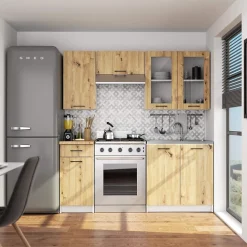 Vitrine de cuisine AKORD OLIWIA W80 H720 Blanche 80 cm 2 portes façade Chêne Artisan 2 étagères 80x30,5x72 cm