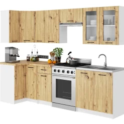 Vitrine de cuisine AKORD OLIWIA W80 H720 Blanche 80 cm 2 portes façade Chêne Artisan 2 étagères 80x30,5x72 cm