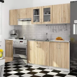 Vitrine de cuisine AKORD LIMA W80 D2 Blanche 80 cm 2 portes façade Chêne Sonoma 2 étagères 80x30,5x58 cm