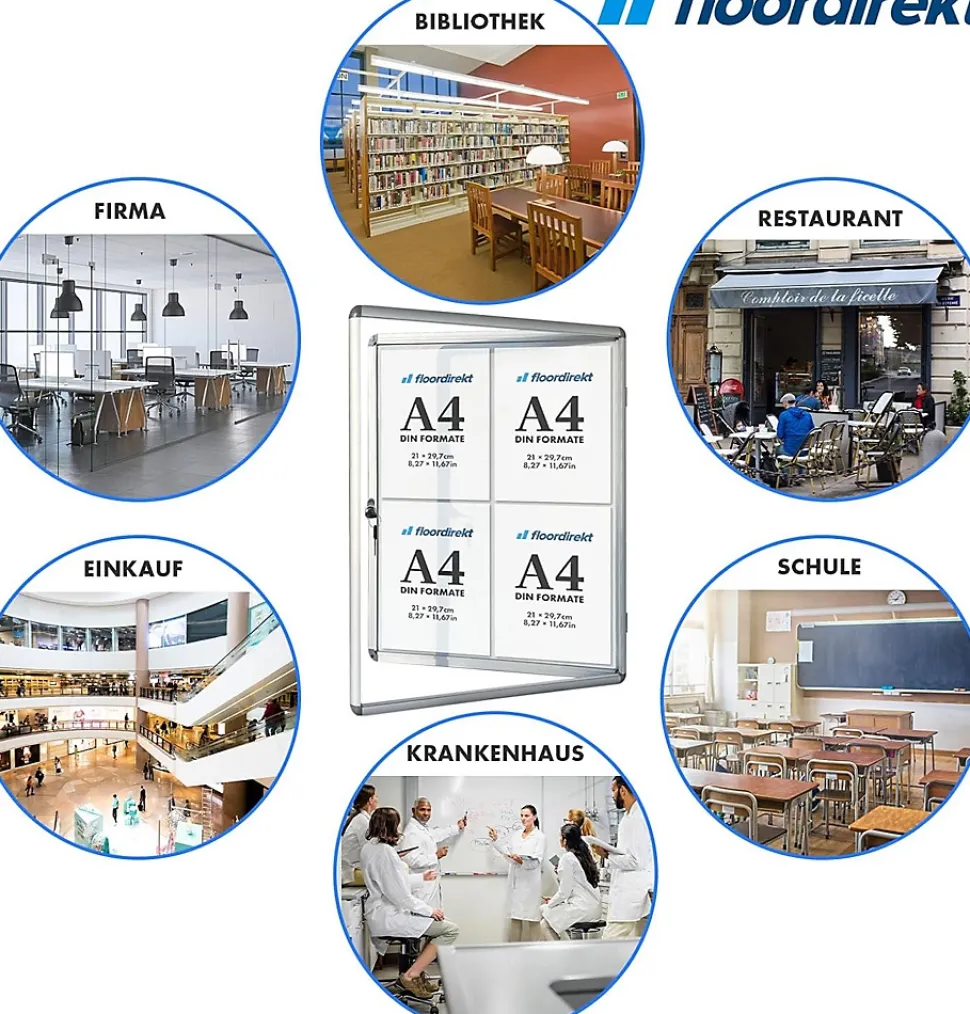 Vitrine murale 37 x 73 cm avec cadre en aluminium, 3 x A4 avec magnets