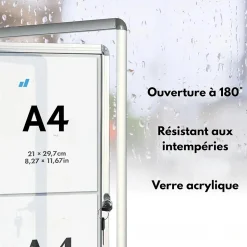 Vitrine murale avec cadre en aluminium, 2 x A4 avec magnets