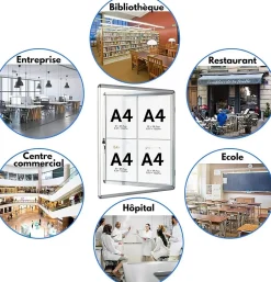 Vitrine murale avec cadre en aluminium, 2 x A4 avec magnets