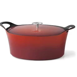 Volcan - Cocotte Ovale 35cm fonte de fer émaillée rouge avec couvercle