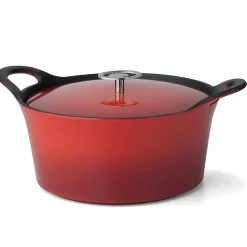 Volcan - Cocotte ronde 24cm fonte de fer émaillée rouge avec couvercle
