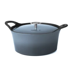 Volcan - Cocotte ronde 20cm fonte de fer émaillée bleue denim avec couvercle