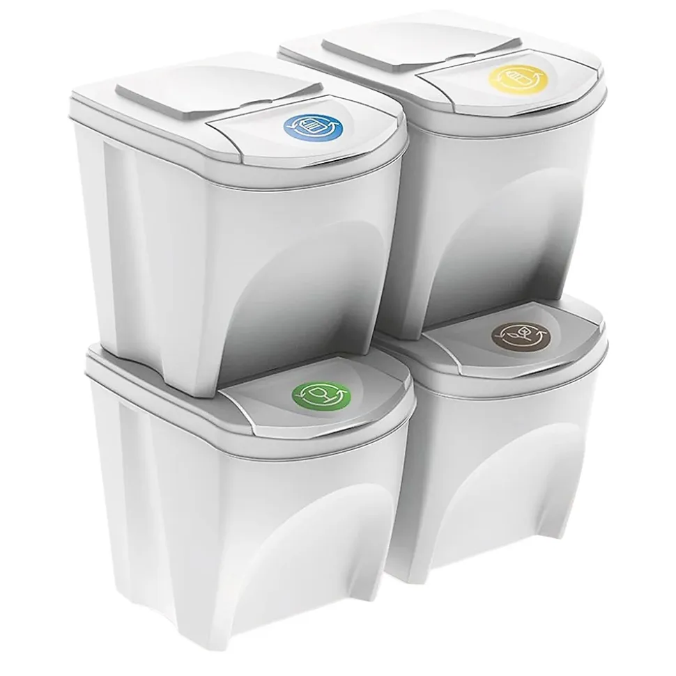 WELLHOME Lot de 4 poubelles-poubelles de recyclage, blanc cassé, 4 x 25 L