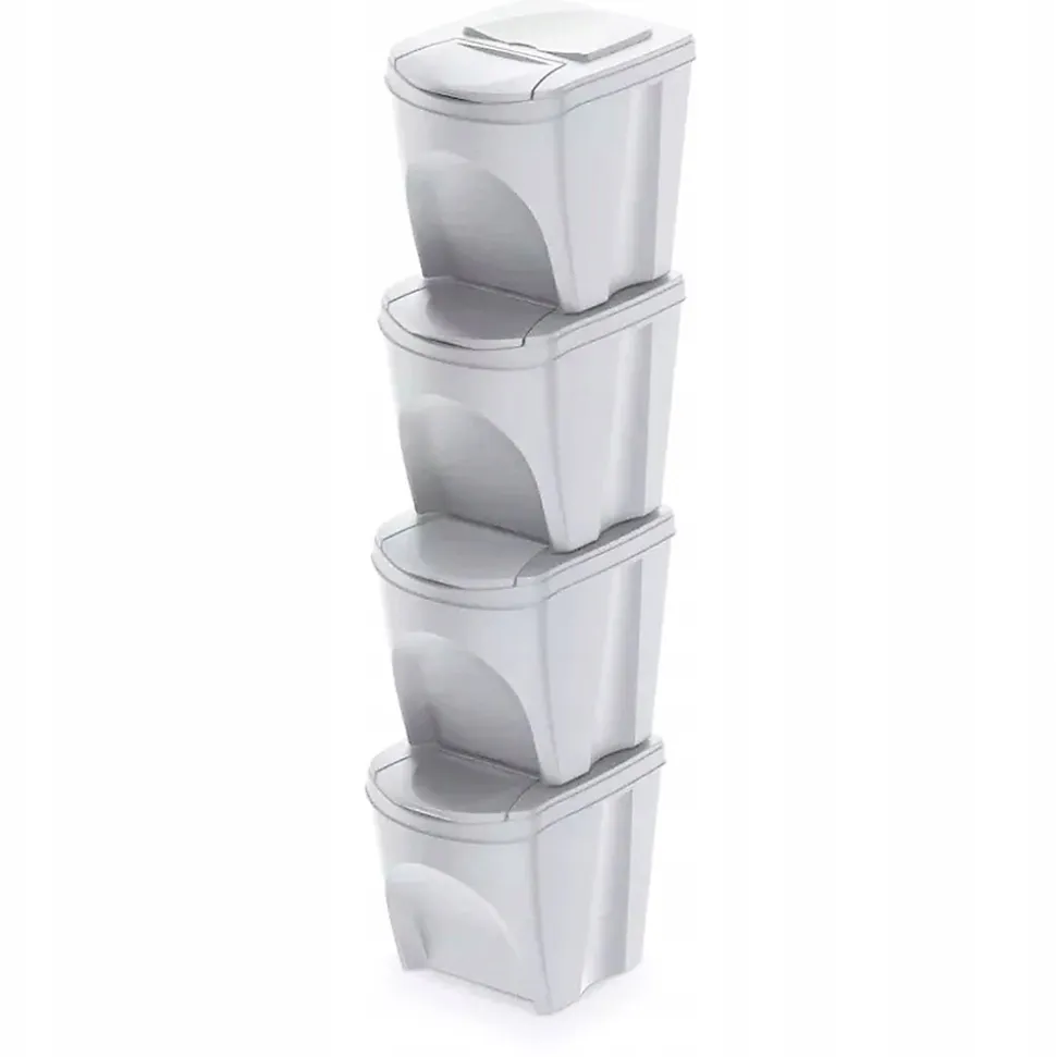 WELLHOME Lot de 4 poubelles-poubelles de recyclage, blanc cassé, 4 x 25 L