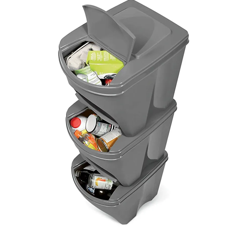 WELLHOME Lot de 4 poubelles-poubelles de recyclage, blanc cassé, 4 x 25 L