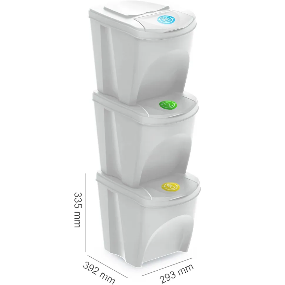 WELLHOME Lot de 3 poubelles blanc cassé, 3 x 25 L