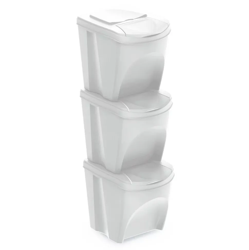 WELLHOME Lot de 3 poubelles blanc cassé, 3 x 25 L