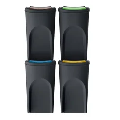 WELLHOME Lot de 4 poubelles, 100% plastique recyclé, noir, 4 x 35L