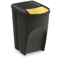 WELLHOME Lot de 4 poubelles, 100% plastique recyclé, noir, 4 x 35L