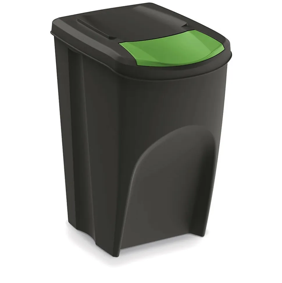 WELLHOME Lot de 4 poubelles, 100% plastique recyclé, noir, 4 x 35L