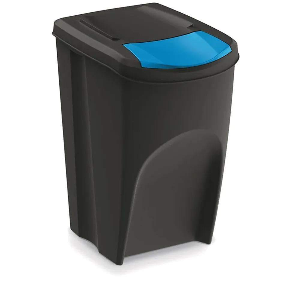 WELLHOME Lot de 4 poubelles, 100% plastique recyclé, noir, 4 x 35L