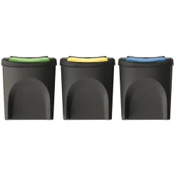 WELLHOME Lot de 3 poubelles en plastique 100% recyclé, noir, 3x 25L