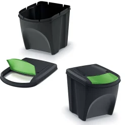 WELLHOME Lot de 3 poubelles en plastique 100% recyclé, noir, 3x 25L