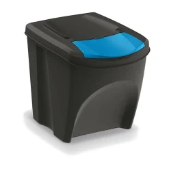 WELLHOME Lot de 3 poubelles en plastique 100% recyclé, noir, 3x 25L
