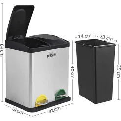 WellHome Poubelle de recyclage à 2 compartiments 16 L, recyclage des déchets