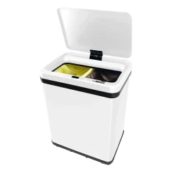 WELLHOME Poubelle de recyclage intelligente sans pied avec ouverture automatique et contact manuel 15L+15L 35,5x26x60cm Blanc