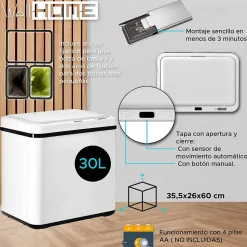 WELLHOME Poubelle de recyclage intelligente sans pied avec ouverture automatique et contact manuel 15L+15L 35,5x26x60cm Blanc