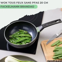 Wok 20 cm aluminium revêtement céramique antiadhésif sans PFAS Fackelmann Brandao