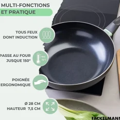 Wok 28 cm aluminium revêtement céramique antiadhésif sans PFAS Fackelmann Brandao