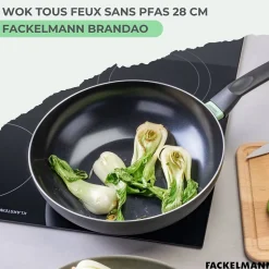 Wok 28 cm aluminium revêtement céramique antiadhésif sans PFAS Fackelmann Brandao