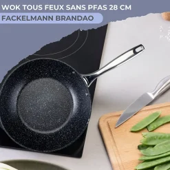 Wok 28 cm fonte aluminium revêtement antiadhésif céramique sans PFAS Fackelmann