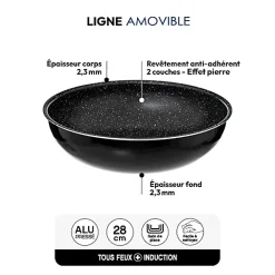 Wok aluminium pressé 28 cm Amovible - 5Five