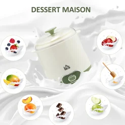 Yaourtière 20 W - machine à yaourt électrique - 2 récipients 1,5 L, panier filtre inclus - PP blanc vert