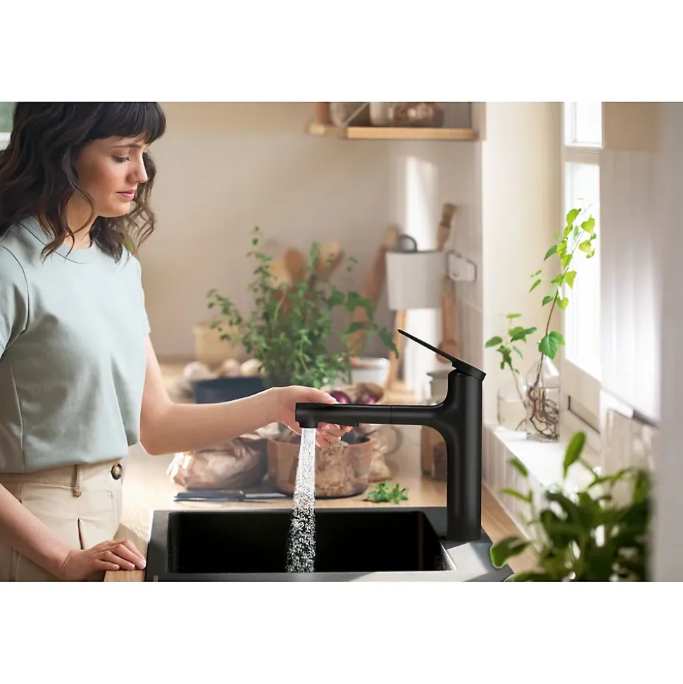 Zesis M33 Mitigeur de cuisine 160 avec douchette extractible 2 jets noir mat HANSGROHE 74801670
